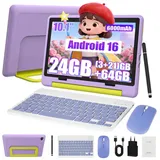 Happybe 10’’ 24(3+21)GB+64GB Android 16 mit Hülle Kindersicherung WLAN Kinder Tablet (10.1", 64 GB, Android) lila