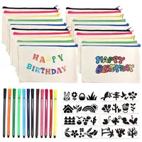 Idota 20 Stück Stoff Federmäppchen, Kindergeburtstag Basteln, Taschen zum Bemalen für Kinder mit 12 Farbigen Stiften und 8 Pcs Malen Schimmel für Reisen, Basteln am Kindergeburtstag