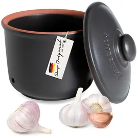 ROMERTOPF Frische-Topf MINI 0,6 Liter - Knoblauchtopf Keramik - Atmungsaktiver Ton hält Gemüse länger Frisch - Ideale Luftzirkulation - Schwarz