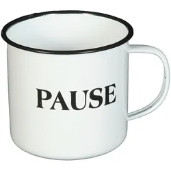 Tasse AMBIENTE HAUS "Becher PAUSE aus Emaille in Antikweiß", weiß, B:14cm H:10cm, Trinkgefäße, Becher