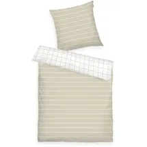 Tom Tailor Renforcé-Bettwäsche, 80x80 cm + 135x200 cm, 100% Baumwolle/Renforcé, Mit Wendemotiv und farbigem Markenreißverschluss, Check & Stripes Beige (Sunny Sand & Crisp White)