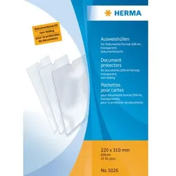 HERMA Ausweishülle 220 x 310 mm transparent für Dokumente im Format A4, Packung à 25 Stück