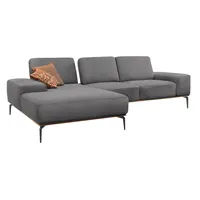 Ecksofa W.SCHILLIG "run, Designsofa mit tollem Sitzkomfort, bequem, L-Form", grau (grau w82), B:279cm H:88cm T:178cm, Longlife Xtra-Leder Z73: Naturwalkleder der Luxusklasse aus den erlesensten Rohhäuten. Hautstärke 1, 1 – 1, 3 mm;ROHLEDER Jacquard-Flachgewebe Q2 W60 (63% Polyester, 37% Polyacryl);ROHLEDER Chenille-Flachgewebe Q2 W77 (68% Polyacryl, 32% Polyester);Stoff S37 (100% Polyester), Sofas, Ecksofa, mit Holzsockel, Füße in Schwarz pulverbeschichtet, Breite 279 cm