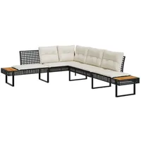 vidaXL Gartensofa in L-Form mit Kissen Schwarz Poly Rattan und Akazie