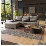 Juskys Sofa Davos Links - Bequemes Ecksofa mit Schlaffunktion Bettkasten, Samt & LEDs - Hellgrau