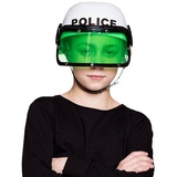 Boland - Kinderhelm Police, Visirhelm Polizist, Kinnriemen, grünes Visir hochklappbar, Kostüm, Karneval, Mottoparty, Weiß