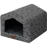 DOGGY Hundehütte – Hundehöhle mit Kissen - Winterfest Wasserdicht Wetterfester – Warm Hundehaus - Katzenhaus Für Draußen - Haustiere Kleine Hund Katze 55x59x34 cm - Graphit mit Pfoten