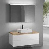 neoro n50 Unterschrank B: 120 cm mit 2 Auszügen, Waschtisch B: 58 cm weiß matt, mit Spiegelschrank für die Schweiz, B: 120.5 BN0065WM+BN0424WH+BN0404W1+BN0488MI