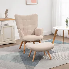 Homcom Ohrensessel Cord-Optik mit Hocker 72 x 101 x 40 cm Beige