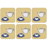 MuchoWow Glasuntersetzer Teekanne - Tasse - Beige - Illustration, Zubehör für Gläser, 6-tlg., Tassenuntersetzer Kork, Quadrat, Untersetzer Set Gläser, 10x10 cm