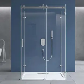 SoGood doporro U-form Duschkabine 90x130x195cm Duschabtrennung mit Schiebetür Esg-sicherheitsglas Klarglas 4-punktbefestigung inkl. beidseitiger Easy-Cle... - Transparent