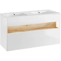 Lomadox Badezimmer Doppel Waschtisch Set mit Keramikbecken BERMUDA-56 in