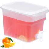 Relaxdays Getränkespender Kühlschrank, 4,8 Liter, Wasserspender mit Zapfhahn & Deckel, Kunststoff, transparent/weiß