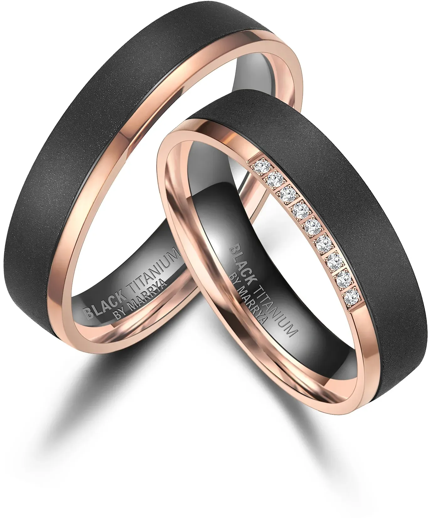 Marrya Perlenring »BLACK TITANIUM by MARRYA Black Titanium - Zirkonium Trauring Ehering Partnerring« Marrya Herren Ring - schwarz - rosé gold 48