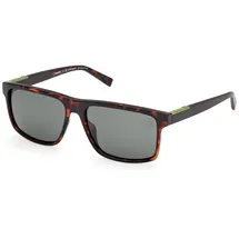 Timberland TB00006 Sonnenbrille Herren, Leichte Casual Sonnenbrille, Rechteckige Linsenform, Inklusive Etui, Polarisierte Grüne Gläser, Dunkles Havana - 58/15/145
