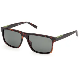 Timberland TB00006 Sonnenbrille Herren, Leichte Casual Sonnenbrille, Rechteckige Linsenform, Inklusive Etui, Polarisierte Grüne Gläser, Dunkles Havana - 58/15/145