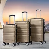 Flieks Trolley 3er Set Hartschalen Reisekoffer Set mit TSA-Schloss und Schwenkrollen M+L+XL, Kofferset Reisekoffer mit Rollen - Gold