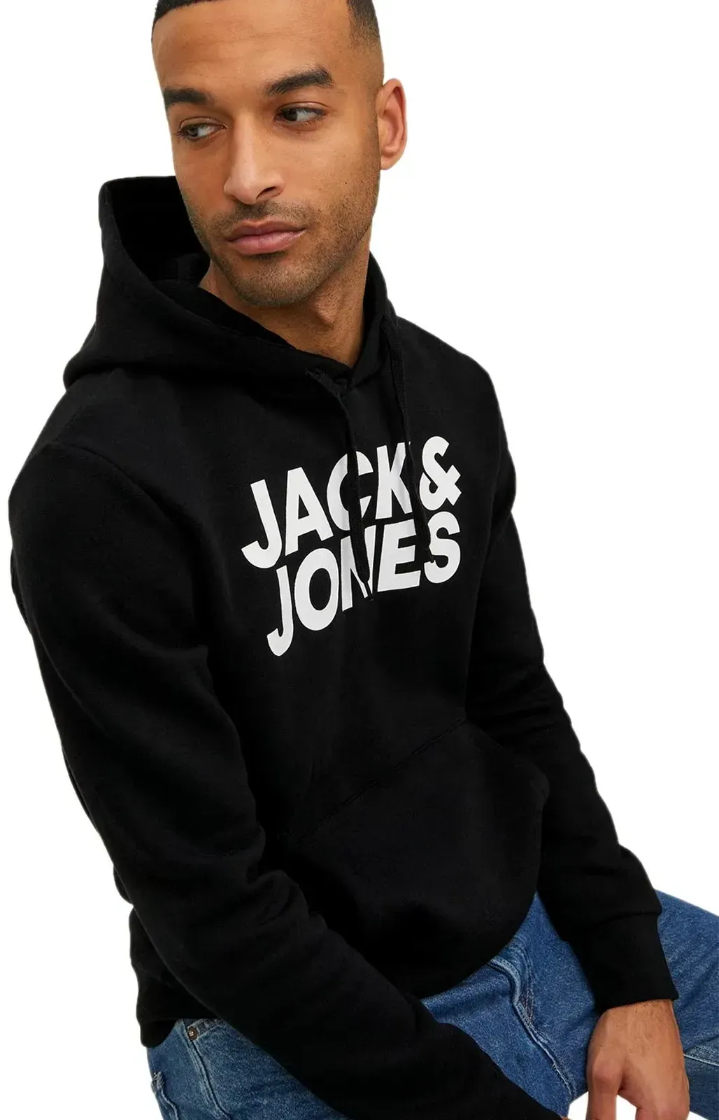 Jack & Jones Kapuzensweatshirt mit Brustprint in Schwarz-XS
