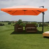 MCW Gastronomie-Ampelschirm MCW-A96, 3,5x3,5m (Ø4,95m) Polyester/Alu 25kg ~ Flap, terracotta ohne Ständer, drehbar