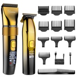 Hatteker profi Haarschneider Set Bartschneider Herren T-förmiger IPX7 (Gold)