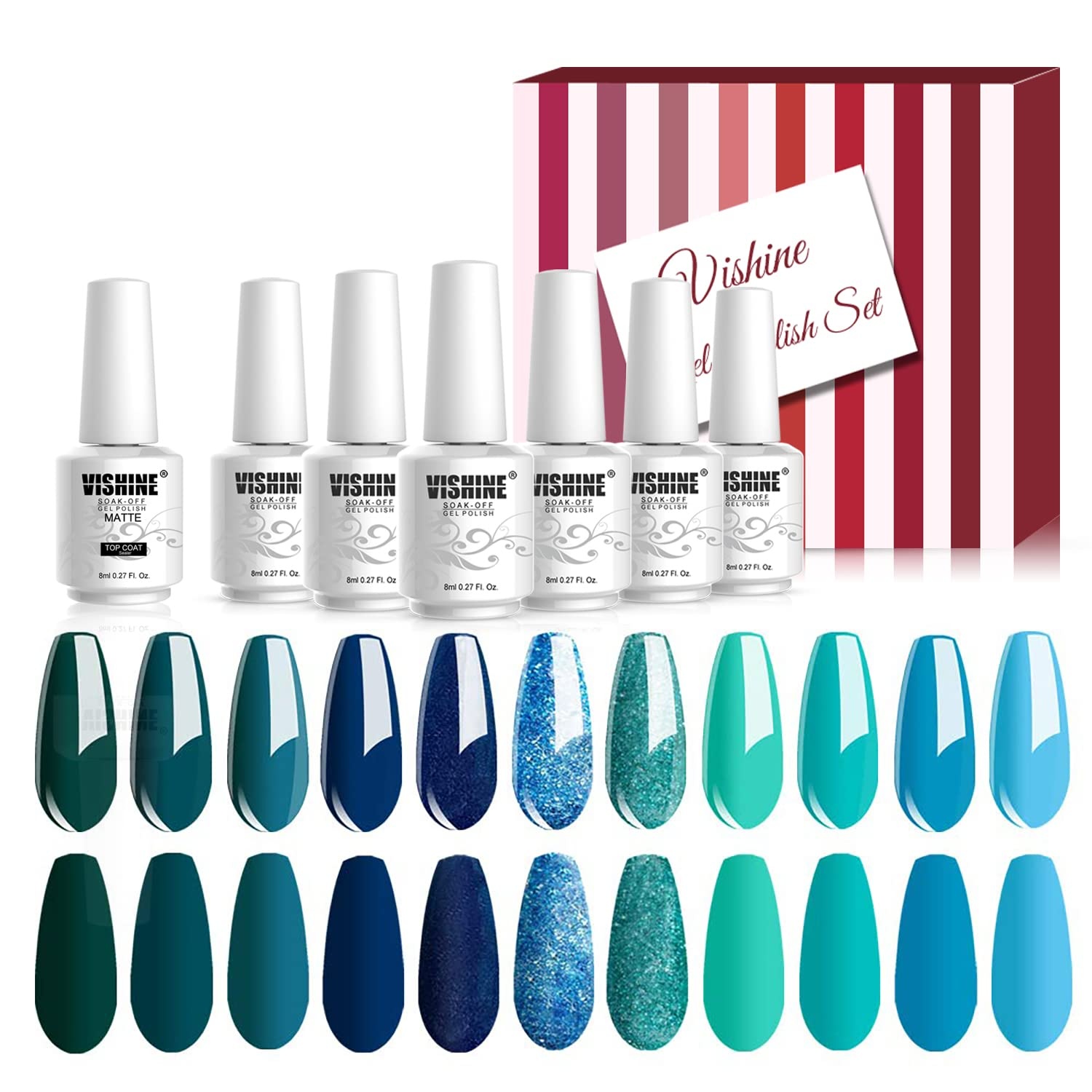 Vishine UV LED Gellack Blau Serie mehrfarbig Gel Nagellack Set Gel Nail Polish Kit - 12 x 8ml