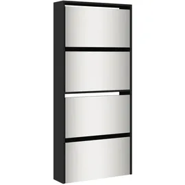 vidaXL Schuhschrank mit Spiegel 63 x 134 x 17 cm 4 Fächer schwarz