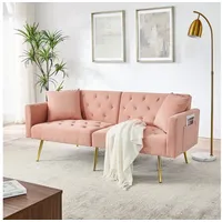 MODFU Schlafsofa Platzsparende Lösung für kleine Wohnungen: 2-Sitzer-Sofa, Set 1 Teile, Mit verstellbarer Rückenlehne aus weichem Teddy-Stoff, 177x78x74 cm rosa
