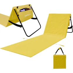 24MOVE® Strandmatte 1er Set klappbar mit Rückenlehne, Strandliege mit Gurt, tragbar für Strand und Garten, Liegematte gelb