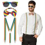 Boland - Party Accessoires im Set, 3-teilig, Brille, Fliege und Hosenträger, glänzende Pailletten, Kostüm-Zubehör, Karneval, Silvester, Mottoparty