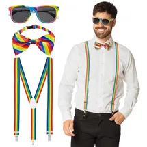 Boland - Party Accessoires im Set, 3-teilig, Brille, Fliege und Hosenträger, glänzende Pailletten, Kostüm-Zubehör, Karneval, Silvester, Mottoparty