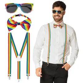 Boland - Party Accessoires im Set, 3-teilig, Brille, Fliege und Hosenträger, glänzende Pailletten, Kostüm-Zubehör, Karneval, Silvester, Mottoparty