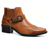 NANFAN Männer Casual Vintage Kurze Stiefeletten Western Cowboy Stiefel Stickerei Reitschuh Große Größe Spitz Ritter Reiten Motorradstiefel,Yellow-41 - 41 EU