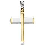 HOPLO Kreuzanhänger Anhänger Kreuz massiv Gold - 585 14 Karat Gelbgold und Weißgold, Made in Germany