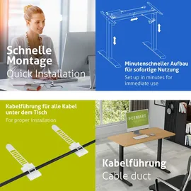 eSmart Germany ETX-121BBA 120 x 60 cm Bambus Dekor Ergonomischer Steh-Sitz-Schreibtisch auf Rollen Stufenlos elektrisch höhenverstellbar 78,... - Braun