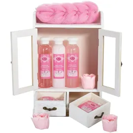 Brubaker Geschenkset Kirschblüten und Reismilch, Bade- und Dusch-Set im Holzschränkchen, 10-teilig