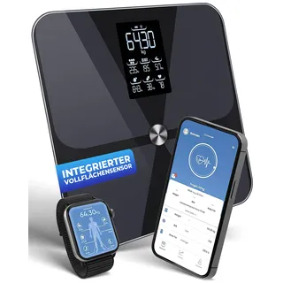 HELDENWERK Personenwaage Körperfettwaage, Waage Personen mit App & Vollflächensensor 180 kg/400 lbs, Körperwaage Digital, Bluetooth Körperanalysewaage für Körperfett, BMI, Muskelmasse, Protein, BMR