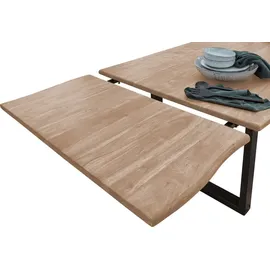 SAM Outillage Baumkantentisch Akazie stonefarben 140 (220) x 90 cm Ansteckplatten schwarz Norina