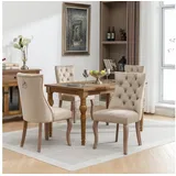Flieks Esszimmerstuhl (Set, 4 St), 4er Set Polsterstuhl mit Rückenlehne Wohnzimmerstuhl Küchenstuhl Samt beige
