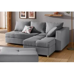 Ecksofa HOME AFFAIRE "Italia L-Form", grau (hellgrau), B:217cm H:80cm T:182cm, Struktur fein (100% Polyester), Microfaser PRIMABELLE (100% Polyester), Sofas, mit Bettfunktion, mit Federkern, Topseller