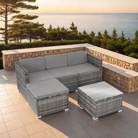 Tectake Lignano Rattan Lounge 5-tlg. Grau