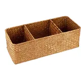 IGNPION 3-fach Seegras Aufbewahrungskorb Gewebter Seegras Desktop Korb Regale Regalkörbe Schreibtische Dekorativer Korb für Kleinigkeiten Schreibwaren Spielzeug Kosmetik, Karamell