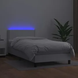 vidaXL Boxspringbett mit Matratze & LED Weiß 90x200 cm Kunstleder