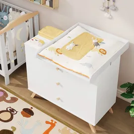 Woltu Wickelaufsatz für Wickelkommode, Wickeltischaufsatz 70 x 10 x 80 cm, passend für Tiefe 47,5–50 cm, mit Metallschnallen und Anti-Kipp-Gurt zur Wandbefestigung, Weiß