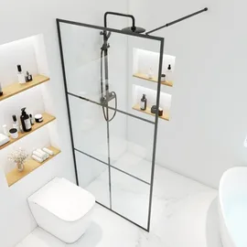 Home Deluxe - Duschabtrennung - BAKI - Breite: 150 cm, Schwarzer Rahmen, Klarglas, 6 Raster Optik - 10 mm ESG - Sicherheitsglas I Walk in Dusche, D... - Transparent