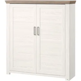 Set One by Musterring Highboard "York", weiß (weiß, eiche hell), B:129cm H:143cm T:42cm, SET ONE BY MUSTERRING, Sideboards, Highboard, Typ 19, mit 3 Schubkästen und Flaschenregal, Landhausstil, B 129cm