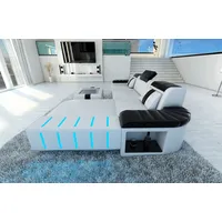 Sofa Dreams Ecksofa Ledersofa Bellagio L Form Leder Sofa Ledercouch, Couch, mit LED, wahlweise mit Bettfunktion als Schlafsofa, Designersofa schwarz|weiß