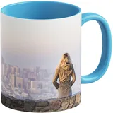 LOOXIS Personalisierte Fototasse, selbst gestalten, mit Bild + Text - Geschenk-Idee Geburtstag, Muttertag, Jahrestag - randloser Panoramadruck möglich - versch. Farben, 325ml, Blau