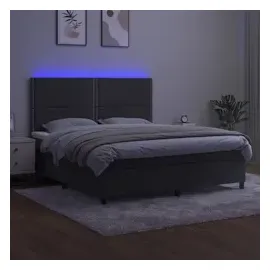 vidaXL Boxspringbett mit Matratze & LED Dunkelgrau 180x200 cm Samt