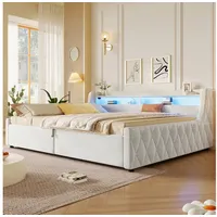 STILVORA Schlafsofa Polsterbett 140×200 mit Matratze und Stauraum Tagesbett mit LED, Samt beige