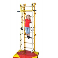 NiroSport FitTop M2 Klettergerüst Indoor für Kinder in Gelb/Holzsprossen/Indoor Sprossenwand für Kinderzimmer/leicht montierbare Kletterwand/Turnwand für max. Belastung bis 130 kg